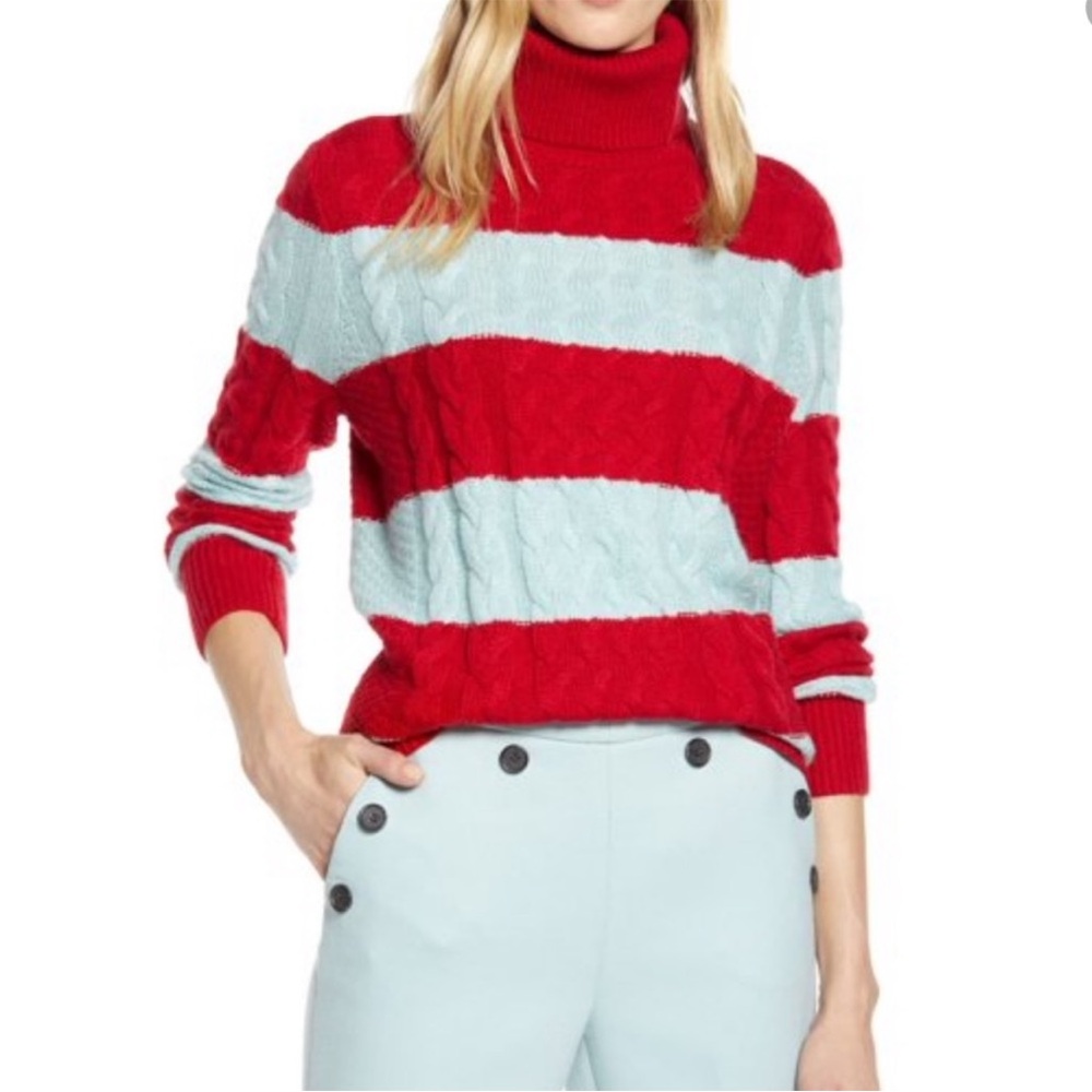 Halogen Red and Light Blue Striped Turtleneck Sweater